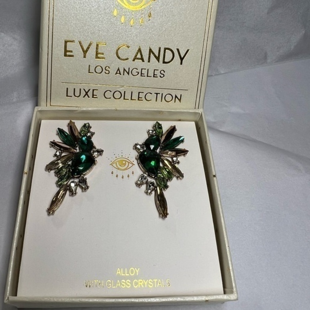 Art Gala Green Drop Earrings - Picture 3 of 3